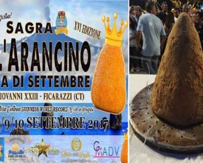 Alla “Sagra dell’arancino” è record mondiale: realizzato un arancino da 30 kg.  il più grande del mondo