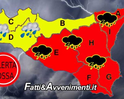 Meteo. Allerta “Rossa” per domani 25 ottobre in quasi tutta la Sicilia, tranne trapanese e palermitano