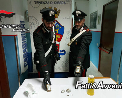Ribera. Carabinieri arrestano in flagranza di reato un 22enne per detenzione di stupefacenti ai fini di spaccio