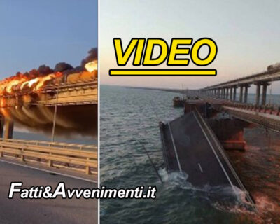 Attentato in Crimea: esplode camion bomba in fiamme il ponte che collega la penisola alla Russia. Kiev: “E’ solo l’inizio”