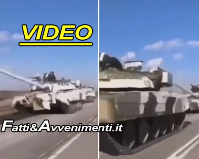 Colonna “infinita” di carri armati russi T80U in mimetica chiara: “Russi si preparano alla guerra in inverno”
