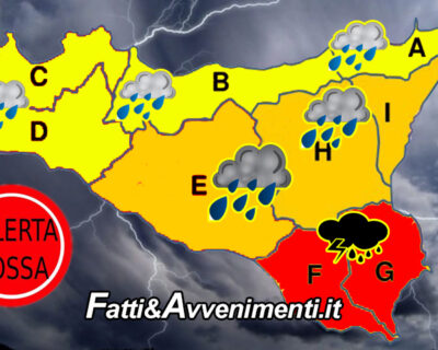 Meteo, 10 febbraio: Allerta Rossa per Ragusa e Siracusa, Arancione e gialla per il resto dell’Isola