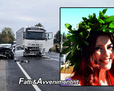 Scontro auto camion, muore una 30enne e la zia 51enne: tornava in Sicilia dopo avere fatto dei colloqui di lavoro