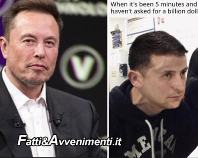 Musk su X ironizza su Zelensky: “Quando sono passati 5 minuti e non hai chiesto un miliardo di dollari in aiuti”
