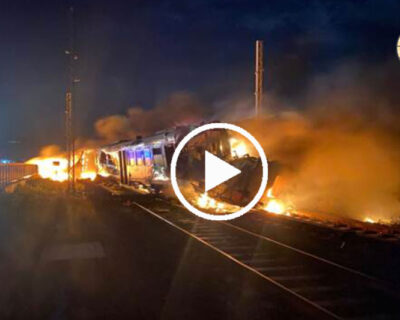 “Inferno di fuoco”, treno travolge camion fermo sui binari del passaggio a livello: due morti- VIDEO